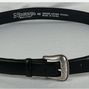Nocona Black Silver Floral Buckle Genuine Leather Belt Mens Size 46 Western